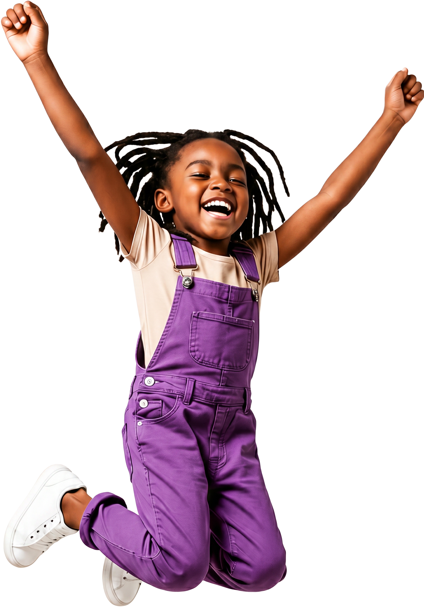 Happy child jumping with arms raised